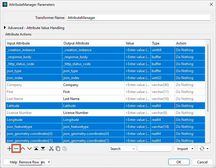 Removing attributes using AttributeManager